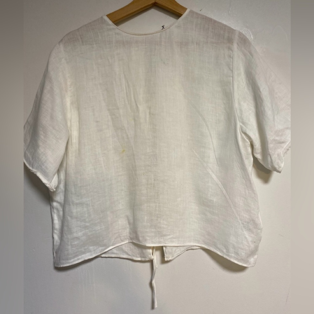 ZARA Linen Tie Front Blouse White Short Sleeve Top XS - Picture 6 of 11